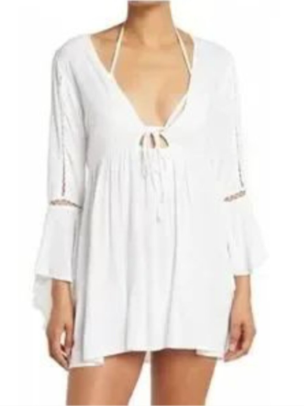 NWT BOHO ME White Lace Inset Bell Sleeve Swim Cover Up